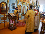 В Казанском храме поселка Каменка совершена Литургия, по окончании которой прихожане поздравили настоятеля с годовщиной иерейской хиротонии