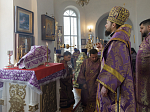 В понедельник третьей седмицы Великого поста Правящий Архиерей совершил Литургию Преждеосвященных Даров в храме святителя Митрофана Воронежского села Верхний Мамон