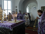 В понедельник третьей седмицы Великого поста Правящий Архиерей совершил Литургию Преждеосвященных Даров в храме святителя Митрофана Воронежского села Верхний Мамон