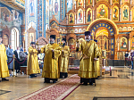 Торжественное соборное богослужение в праздник Собора Воронежских святых было совершено в Благовещенском кафедральном соборе города Воронежа
