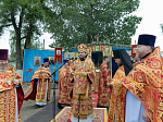 Епископ Дионисий возглавил Божественную литургию на территории Верхнемамонского казачьего кадетского корпуса с. Гороховка и совершил закладку камня в основание храма