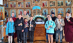 Ученики Дроздовской школы помолились на праздничном богослужении в в день Благовещения в храме Преображения Господня села Заболотовка